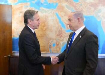 נתניהו עם מזכיר המדינה האמריקני אנתוני בלינקן, ביום רביעי. צילום: עמוס בן־גרשום, לע"מ