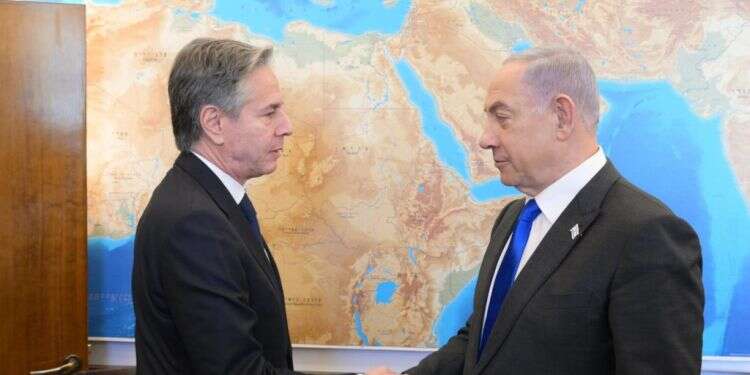 נתניהו עם מזכיר המדינה האמריקני אנתוני בלינקן, ביום רביעי. צילום: עמוס בן־גרשום, לע"מ