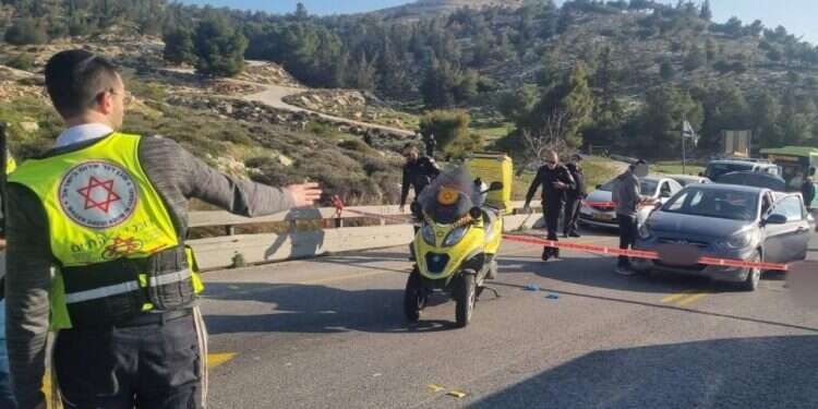 זירת הפיגוע בכביש אחד, בסמוך למעלה אדומים . צילום: דוברות מד זירת הפיגוע בכביש אחד, בסמוך למעלה אדומים.