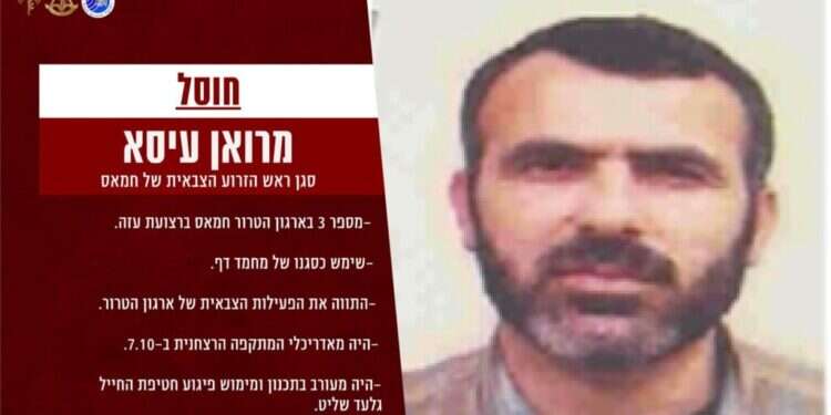 פרטי מרואן עיסא. צילום: דוברות צה דובר צה״ל מאשר סופית: מספר 3 בחמאס, מרואן עיסא – חוסל