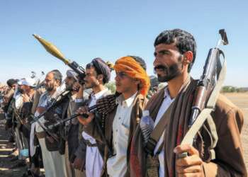 צעדה חות'ית בצנעא נגד ארה"ב וישראל, בינואר. צילום: אי.פי.איי