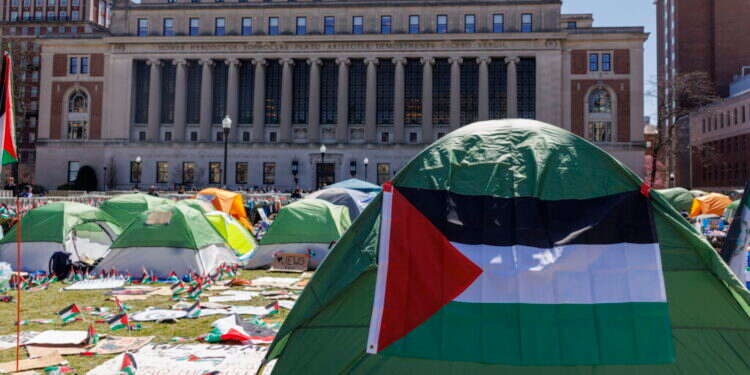 מאהל המחאה האנטי-ישראלית באוניברסיטת קולומביה. צילום: EPA מאהל המחאה האנטי-ישראלית באוניברסיטת קולומביה