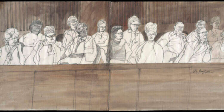 האמריקנים גאים מאוד בשיטה הייחודית הקוראת לאזרחים מהשורה להתייצב למילוי ייעודם הדמוקרטי. חבר מושבעים בבית משפט בשיקגו. איור: פרנקלין מקהמן, גטי אימג'ס האמריקנים גאים מאוד בשיטה הייחודית הקוראת לאזרחים מהשורה להתייצב למילוי ייעודם הדמוקרטי. חבר מושבעים בבית משפט בשיקגו. איור: פרנקלין מקהמן, גטי אימג'ס