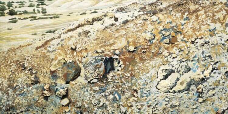 יונה לוי־גרוסמן,  יונה לוי־גרוסמן, "מעלה עקרבים", שמן על קנבס, 1989. מוצגת בתערוכה "נוף־נוף־נוף" במכון ון־ליר