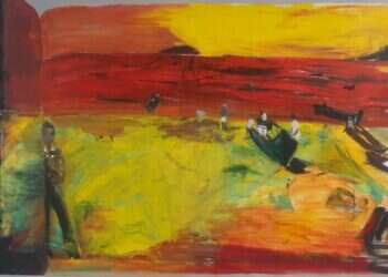 עפר שומרון, מתוך הסדרה "נשיונל ג'אוגרפיק", שמן על בד, 2023. צילום: עומרי מירון