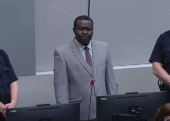 פטריס אדוארד נגאיסונה בפתיחת משפטו ב-ICC ב-2019. צילום מסך מיוטיוב