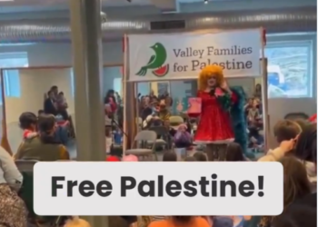 שעת סיפור עם דראג קווין וקריאות לשחרור פלסטין. צילום מסך מ-X