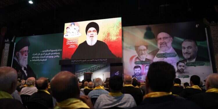 נאום חיזבאללה בחודש שעבר. צילום: איי.אף.פי