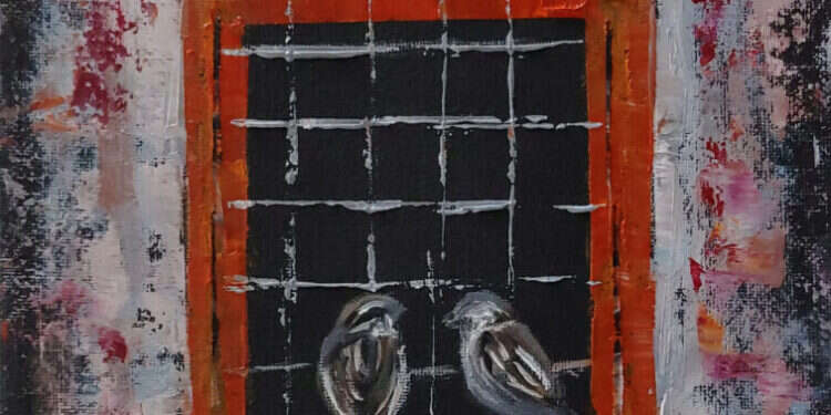 עצב על התקופה שבה חיה לצידו בתחושת דחייה מתמדת. עליזה דיין, "דרור", שמן על בד, 2024