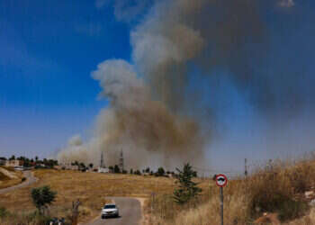שרפה באזור צפת כתוצאה מירי טילי חיזבאללה