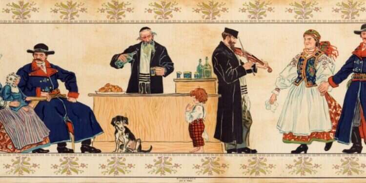 פונדק יהודי. ציור: גוסטב פילאטי, 1928 פונדק יהודי. ציור: גוסטב פילאטי, 1928