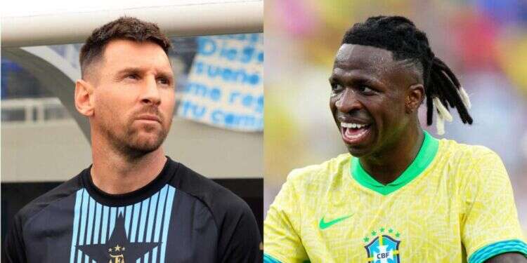 ליונל מסי הארגנטינאי וויניסיוס ג'וניור הברזילאי. צילומים: Justin Casterline/Getty Images/AFP ו-Rich Storry/Getty Images/AFP הנקמה הברזילאית והריקוד האחרון של מסי: התחזיות לקופה אמריקה 2024