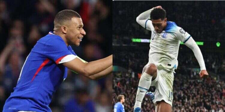 ג'וד בלינגהאם האנגלי (ימין) וקיליאן אמבפה הצרפתי. צילומים: AFP יורו 2024: המפתיעות, המאכזבות והתחזיות לשמינית הגמר