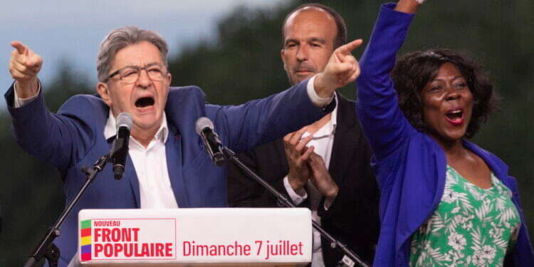 ז'אן לוק מלנשון, מ ז'אן לוק מלנשון, מ"החזית העממית החדשה", חוגג את תוצאות הבחירות. EPA. צרפת 2024