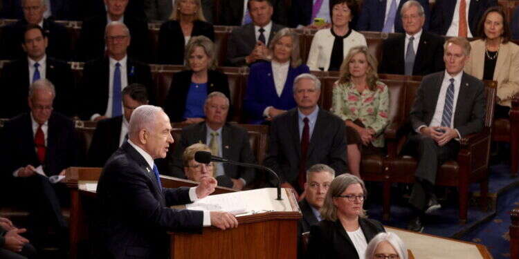 ראש הממשלה נתניהו בנאומו בקונגרס האמריקני. צילום: AFP
