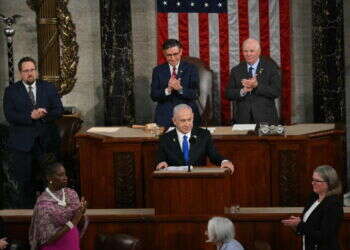 ראש הממשלה נתניהו בנאומו בקונגרס האמריקני. צילום: AFP