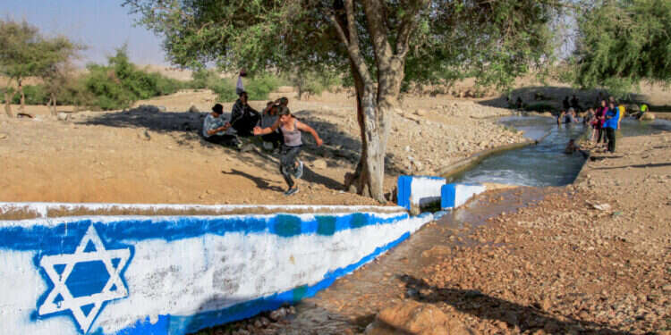 ישראלים ופלסטינים במעיין עוג'ה. צילום: נאסר אישתאיה - פלאש 90 ישראלים ופלסטינים במעיין עוג'ה