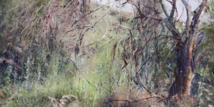 ורד טרי, עץ מת עומד, שמן על בד, 2017