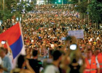 הפגנה בבלגרד נגד כריית ליתיום בסרביה, לפני שבועיים. צילום: אי.פי.איי