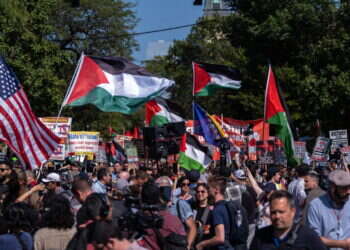 מפגינים אנטי ישראלים בוועידת המפלגה הדמוקרטית. צילום: AFP מפגינים אנטי ישראלים פרצו את גדר ועידת המפלגה הדמוקרטית בשיקגו