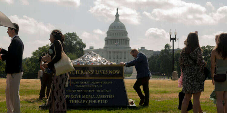 הפגנה של תומכי הטיפול ב־MDMA בוושינגטון, בחודש יולי צילום: פיט וולקר, הוושינגטון פוסט "שבור לב ונגעל": ה־FDA פסל תרופה פסיכדלית לפוסט־טראומה