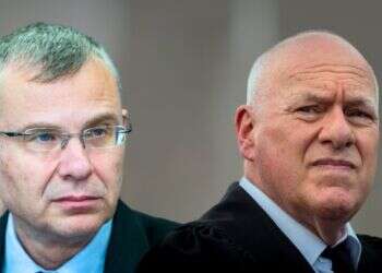 השר לוין והשופט פוגלמן. צילום: חיים גולדברג, יונתן זינדל - פלאש 90