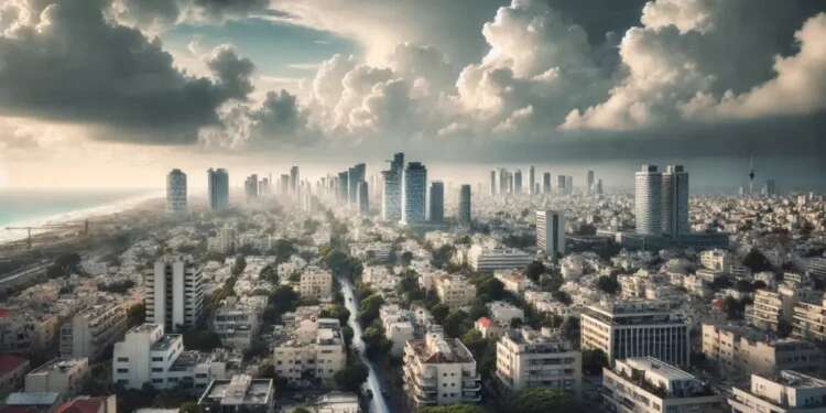 מעונן חלקית. הדמיית בינה מלאכותית מעונן חלקית עם סיכוי לגשם במישור החוף | תחזית מזג האוויר