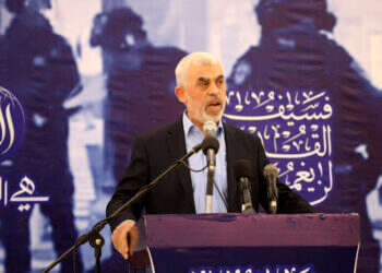 סינוואר נואם. Attia Muhammed/Flash90