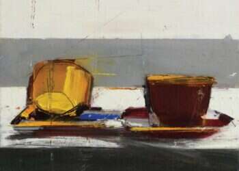 יעל בוברמן-אטאס, ״הסרויס של סבתא בטי״, שמן על לוח עץ, ,2022 צילום: מוקי שוורץ. מתוך התערוכה "מתחת לקו הזמן" בגלריה מרי, ירושלים (מוצג עד 26.10.24)