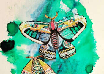 פרפרים 3, ליאור שור, דיו וטושים אקריליים על נייר, 2021. הוצג בתערוכה "Girls Just Wanna" בגלריה החדשה בסדנאות האמנים טדי