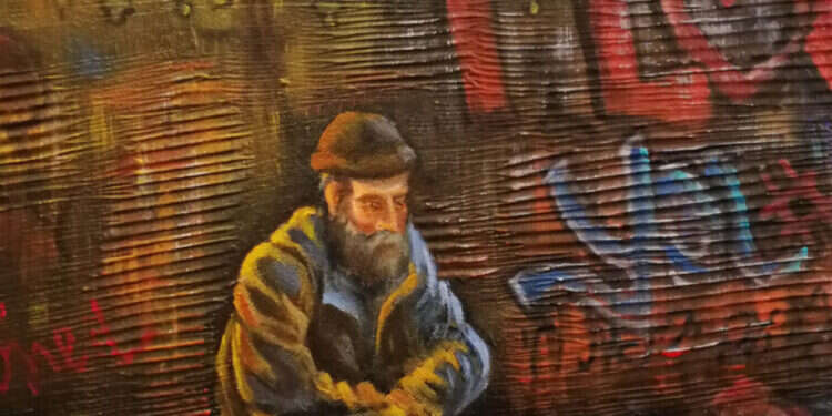 הברסלביות היא תופעה תרבותית בהוויה הישראלית. ידידיה איש שלום,  הברסלביות היא תופעה תרבותית בהוויה הישראלית. ידידיה איש שלום, "על הלחם לבדו", צבעי שמן על בד, 2020