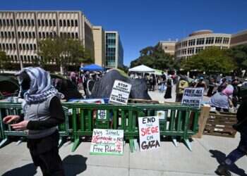 הפגנות נגד ישראל באוניברסיטת קליפורניה, בחודש אפריל. צילום: איי.אף.פי