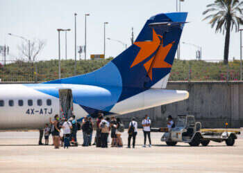 מטוס ישראייר בנתב"ג, אוגוסט 2020. צילום: אוליביה פיטוסי - פלאש 90