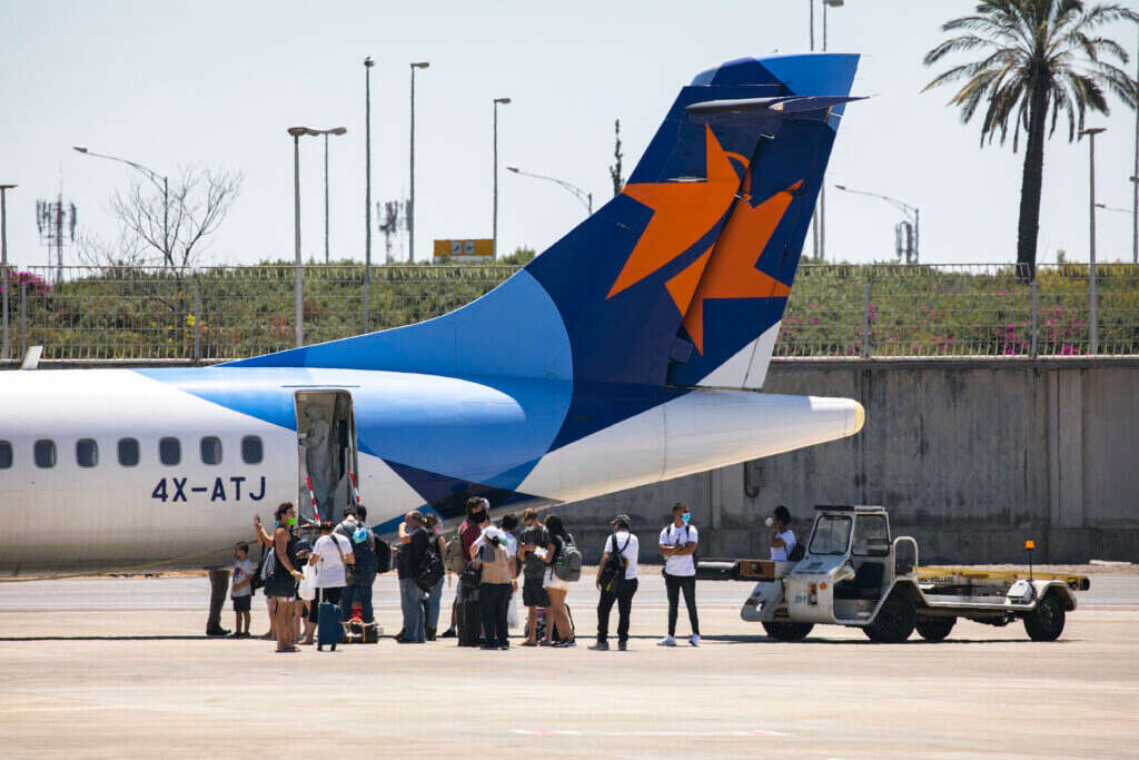 מטוס ישראייר בנתב מטוס ישראייר בנתב"ג, אוגוסט 2020. צילום: אוליביה פיטוסי - פלאש 90