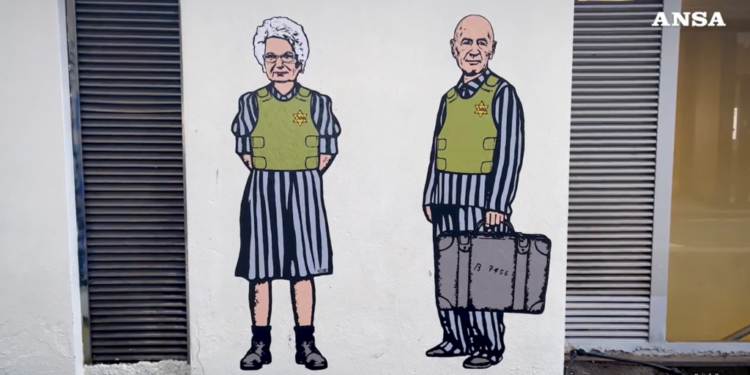 איטליה - גרפיטי המוקדש לשני ניצולי שואה, צילום מסך מתוך יוטיוב איטליה - גרפיטי המוקדש לשני ניצולי שואה, צילום מסך מתוך יוטיוב