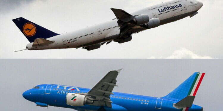 מטוסים של חברות התעופה לופטהנזה הגרמנית ו-ITA Airways האיטלקית. צילום: AFP אירופה מתקרבת: חברות תעופה גדולות מחדשות טיסות לישראל