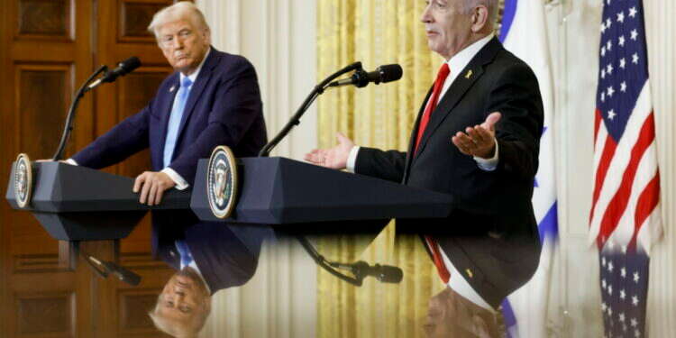 טראמפ ונתניהו במסיבת העיתונאים בבית הלבן, ביום שלישי. צילום: EPA טראמפ ונתניהו במסיבת העיתונאים בבית הלבן, ביום שלישי. צילום: EPA