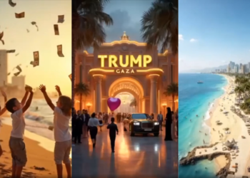 מתוך סרטון ה-AI של טראמפ. צילומי מסך מיוטיוב משתזף עם נתניהו: סרטון ה-AI של טראמפ על עתיד עזה