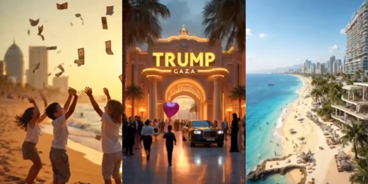 מתוך סרטון ה-AI של טראמפ. צילומי מסך מיוטיוב משתזף עם נתניהו: סרטון ה-AI של טראמפ על עתיד עזה