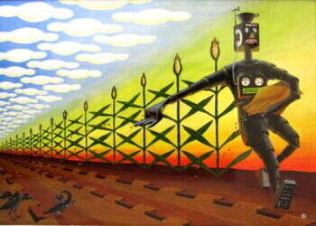 "הזורע", לפי ואן גוך, בסגנון פופ ארט, אקריליק על בריסטול, 1990