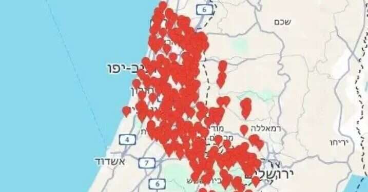 אזעקות ברחבי הארץ. תילום מסף אתר פיקוד העורף אזעקות בירושלים והמרכז: טיל אחד מתימן יורט