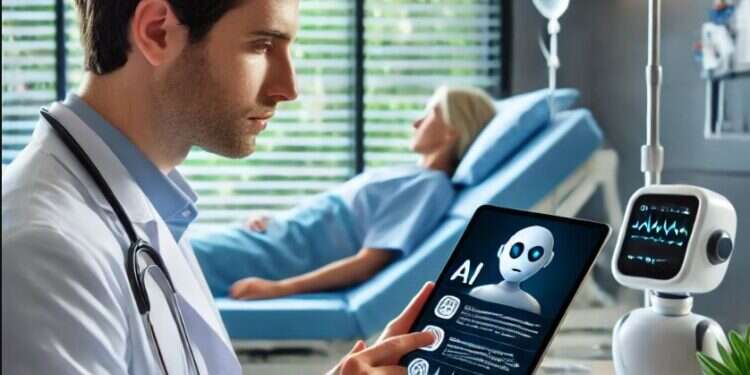 רופא משתמש בצ'אט AI בטאבלט כדי לקבוע את הטיפול המתאים למטופל. תמונה: נוצר באמצעות DALL·E, מודל יצירת התמונות של OpenAI אזהרה לשר הבריאות: רופאים משתמשים ב-AI ומסכנים את החולים