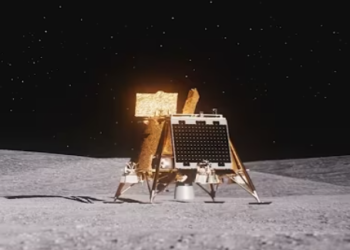 הדמיית בלו גוסט על הירח. צילום מסך מיוטיוב לראשונה: חללית פרטית אמריקנית נחתה באופן מוצלח על הירח